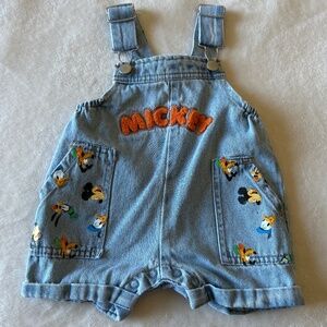 Disney Blue Denim Overalls Mikey Goofy Playful Design Size 3/6 Month Disneyland